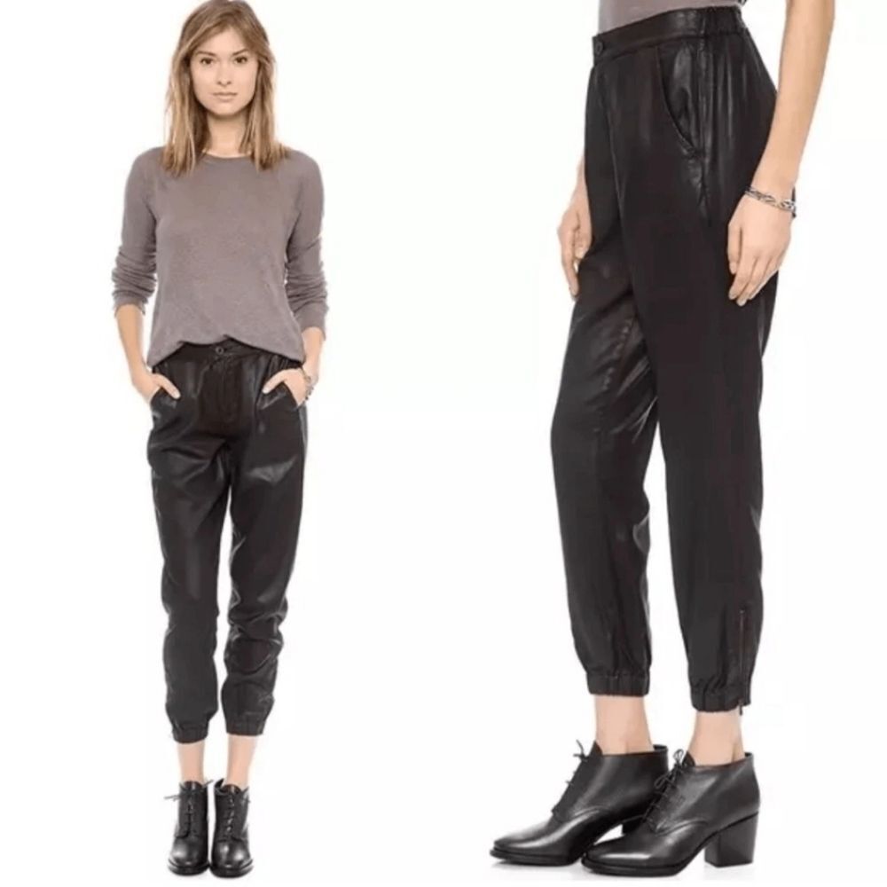 Ag Adriano Goldschmied Coated Black Tapered Jogger Pants Size Small Cropped